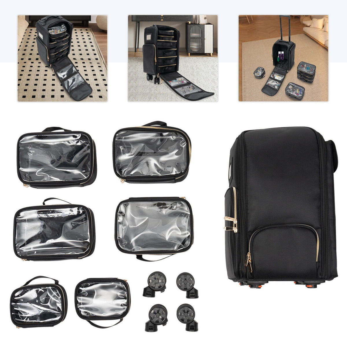 Rolling Makeup Case with Multiple Storage Compartments for Professionals