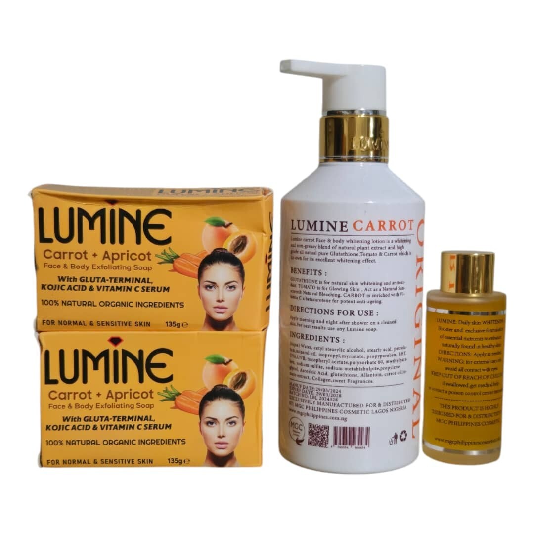 Carrot Brightening Serum Lotion & Apricot Exfoliating Soap Set - 2 Pieces