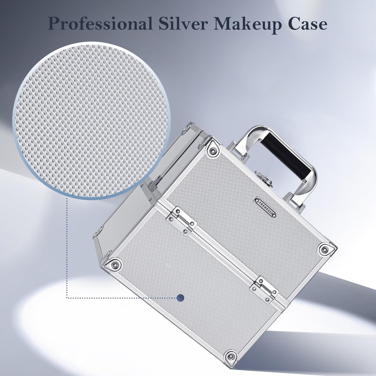 Portable Makeup Organizer Case with Lock, 4-Tier Trays, Silver Travel Storage