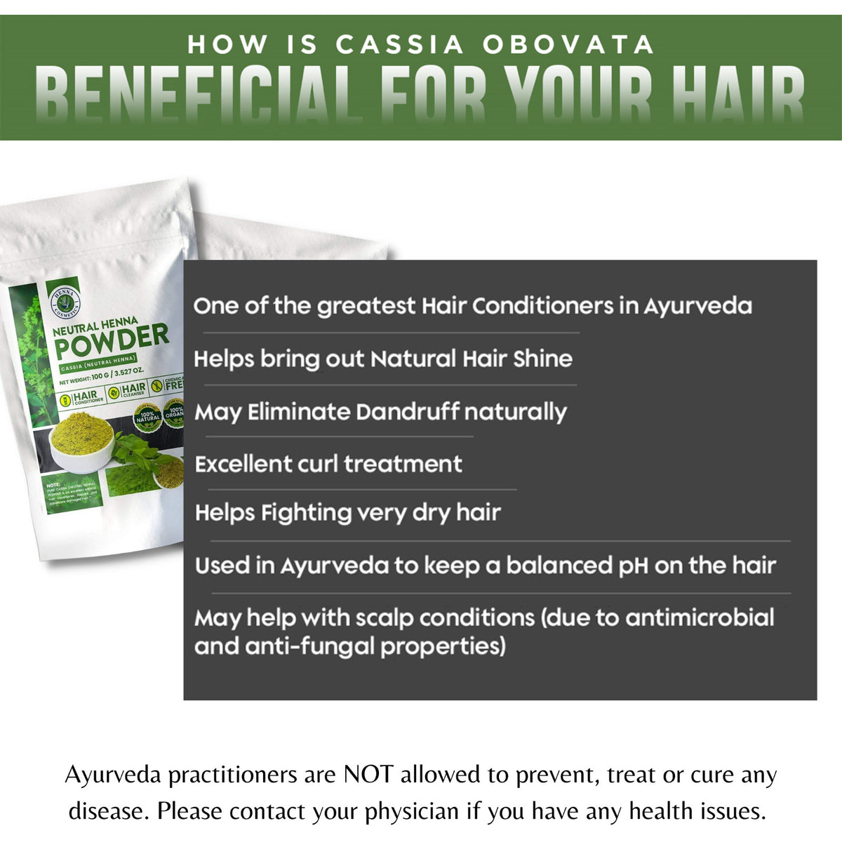 Neutral Henna Powder for Hair Conditioning - 100g Organic Cassia Obovata