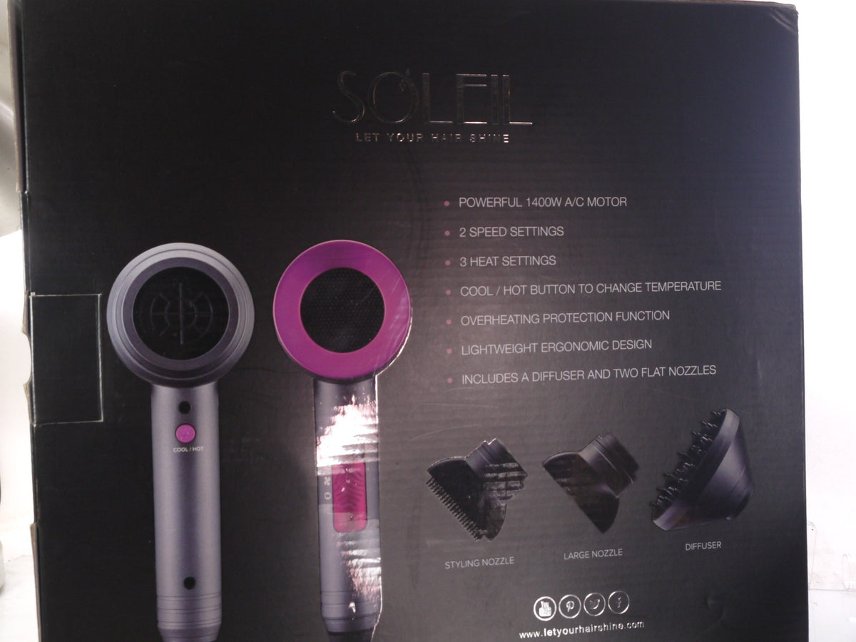Professional 1400W Hair Dryer with 3 Heat Settings - Soleil Ultra 2000/3