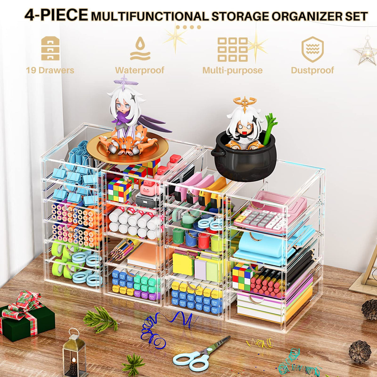 Acrylic Makeup Organizer with 19 Drawers - Clear Bathroom and Vanity Storage