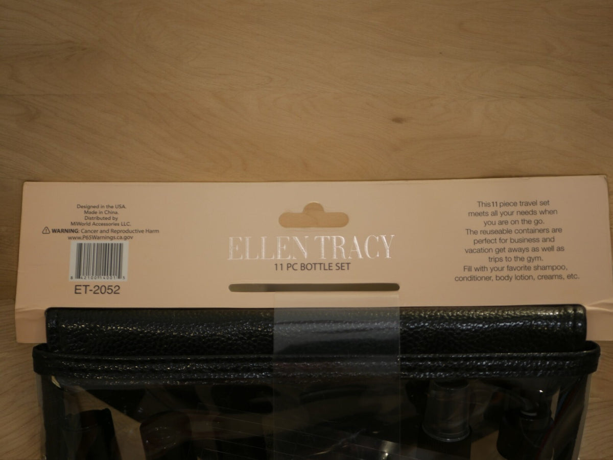 Travel Bottle Set Case – 11 Piece Ellen Tracy Cosmetic Kit with Labels