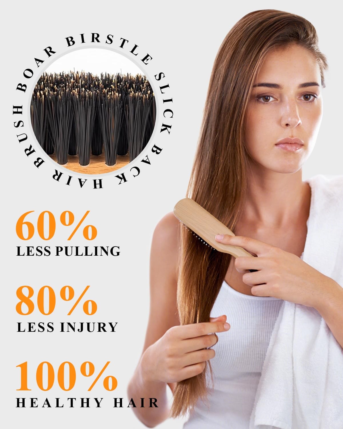 Boar Bristle Hair Brush for Slick Back Styling - Natural Shine & Flyaway Control