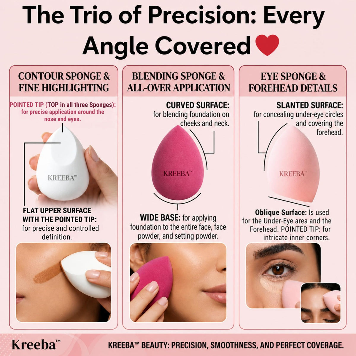 3-Piece Makeup Sponge Set with Travel Case and Drying Stand - Pink & White