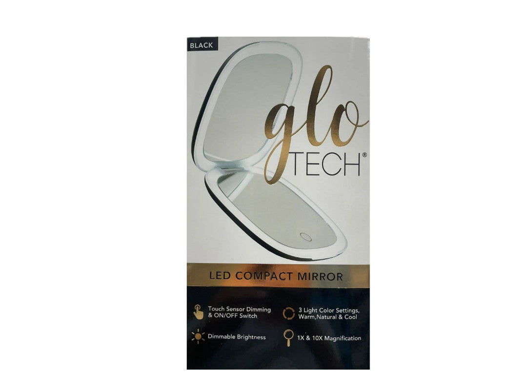 LED Compact Makeup Mirror with 1x & 10x Magnification — Portable, Dual Light