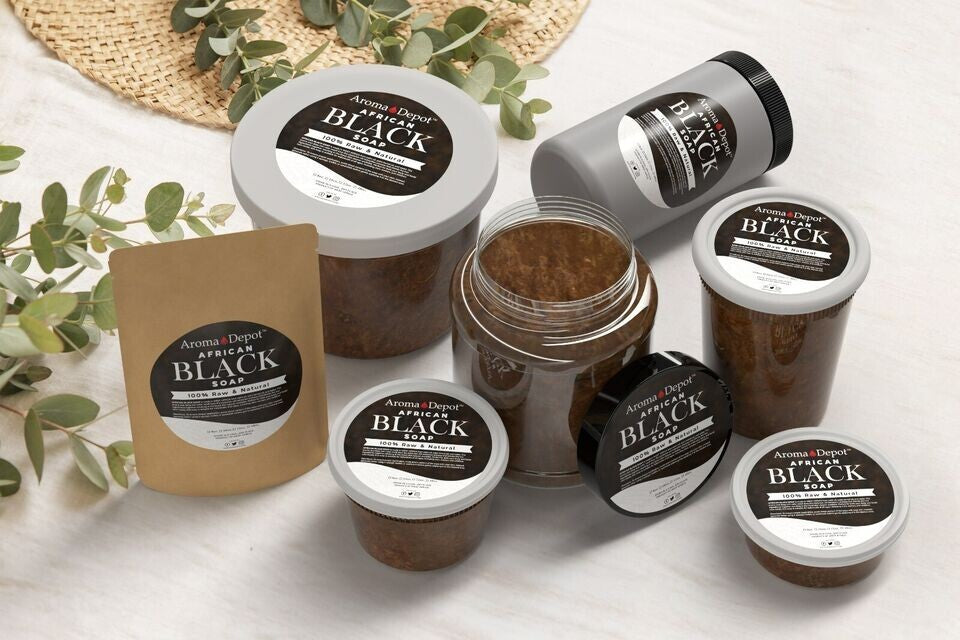 African Black Soap Paste 8oz - Natural Face Body Hair Wash, 6 Pack