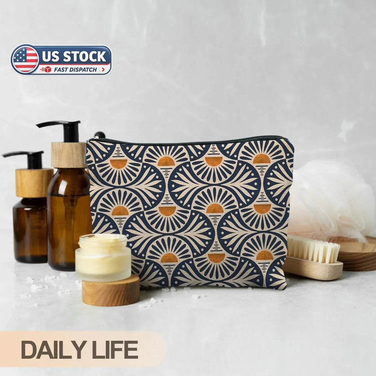 Boho Makeup Bag for Women, Sunset Leaf Design Cosmetic Pouch