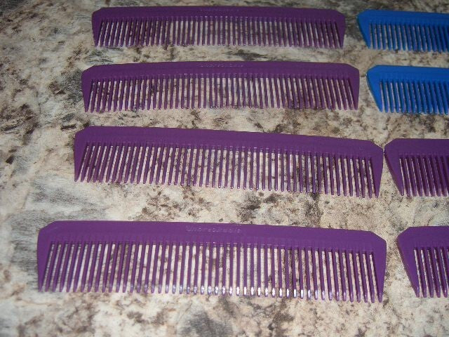 Vintage Purple and Blue Pocket Comb Set - Unbreakable 8 Pack Purse Combs