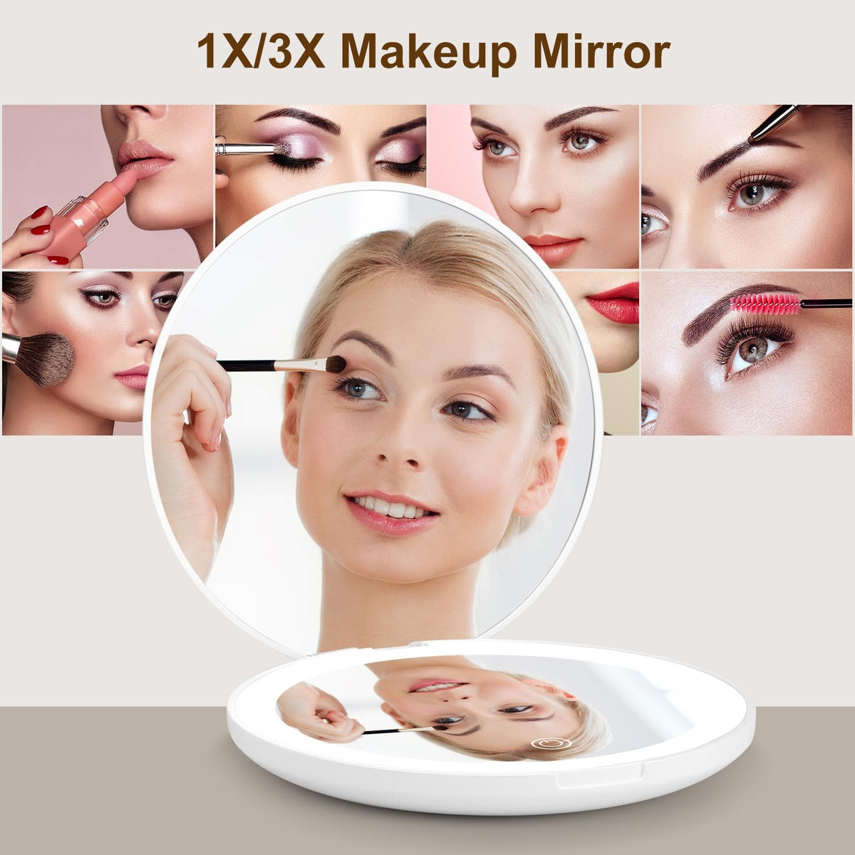 LED Compact Travel Mirror with 3X Magnification and Bright LED Lights