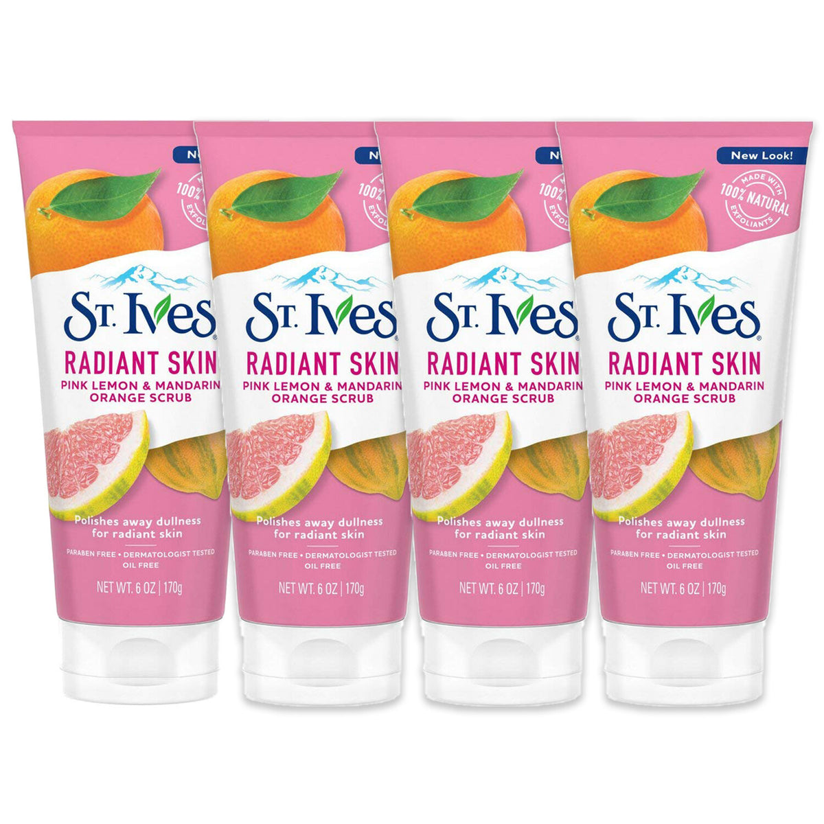 4-Pack New St Ives Scrub, Even & Bright Pink Lemon Mandarin Orange 6