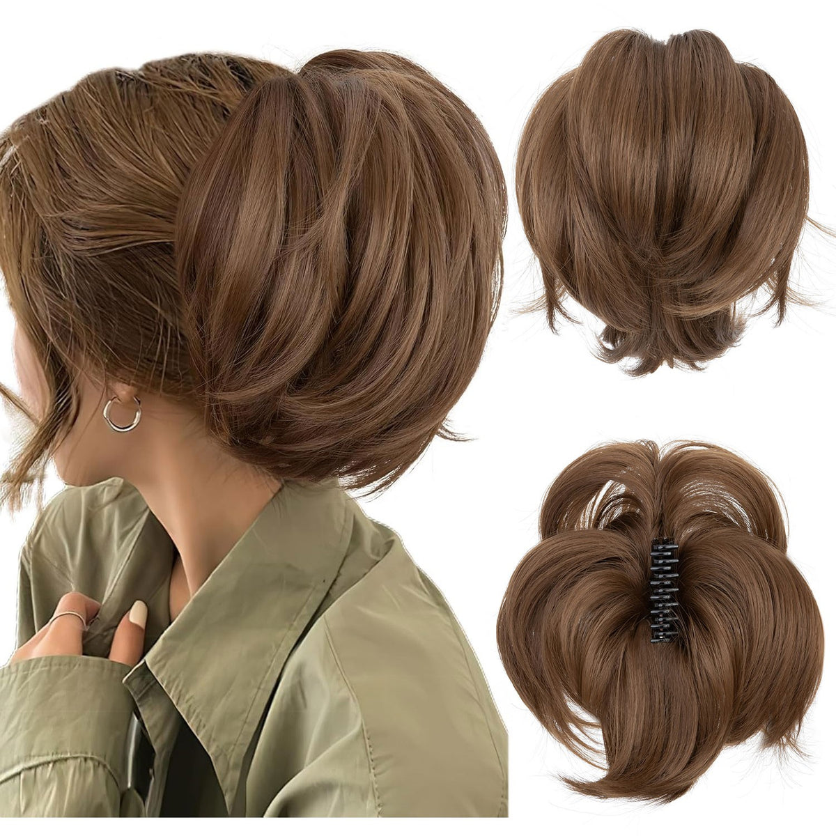 8-Inch Claw Ponytail Hair Extensions - Real Human Hair, Voluminous & Versatile Clip-In Style