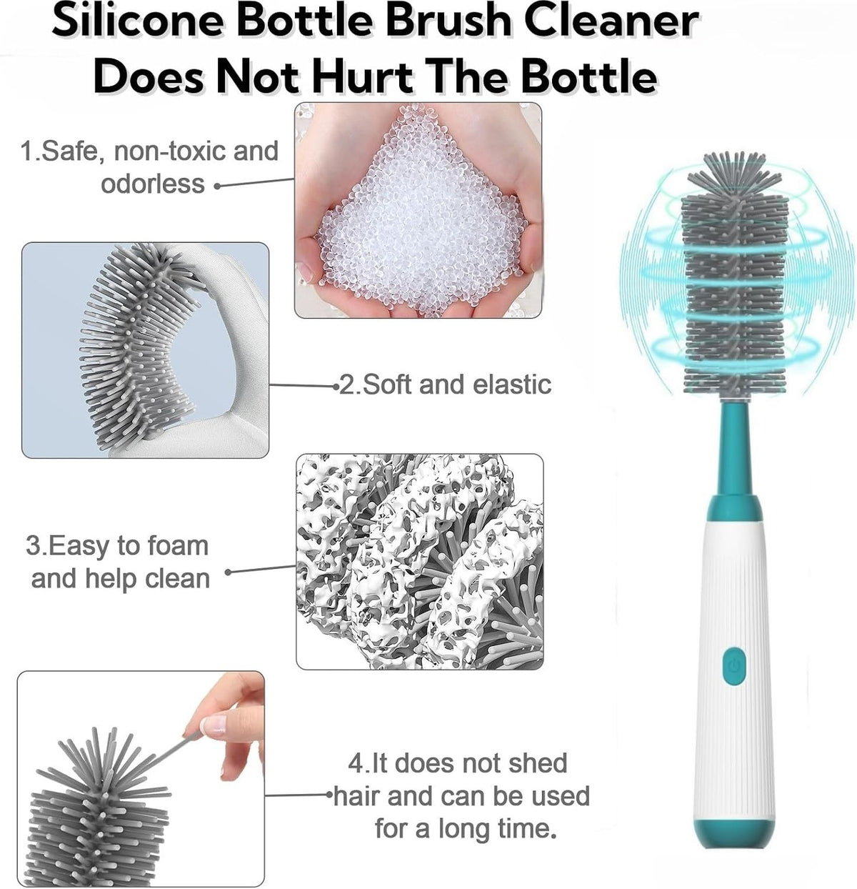 Electric Baby Bottle Brush Set - 6-in-1 Waterproof Cleaning Kit with Silicone Brushes