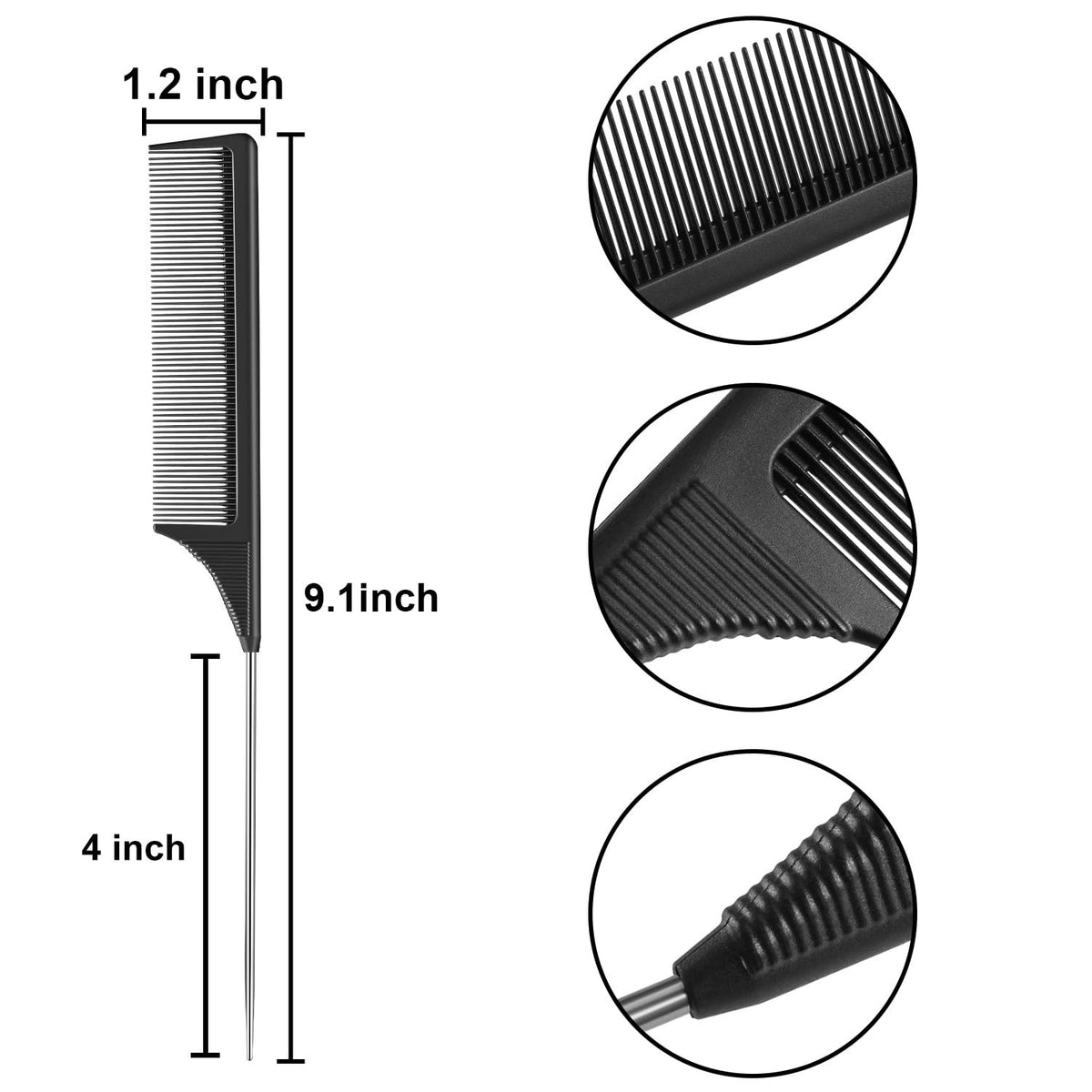Steel Tail Comb for Hair Styling & Parting - Heat-Resistant, Anti-Static, 2-Pack