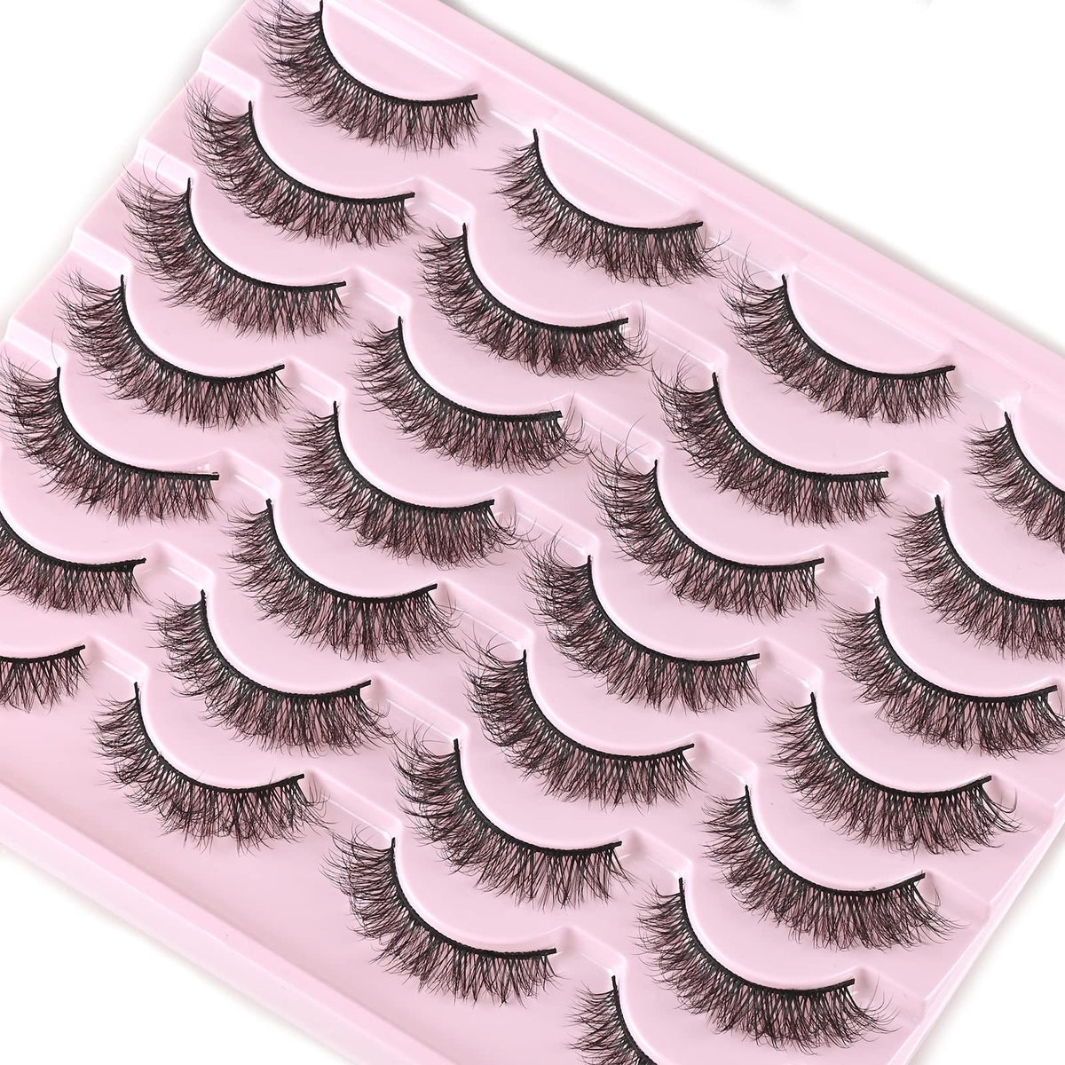 Natural Short Wispy False Eyelashes Pack of 14 - Fluffy, Reusable, Mink-Equivalent