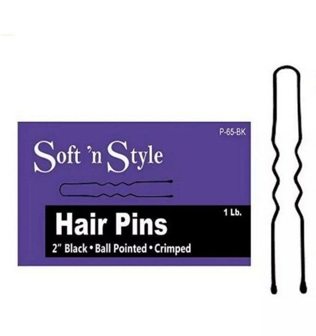 SOFT N STYLE 2" Crimped Hair Pins Black 1 lb HC-P65-BK - LOT OF 3
