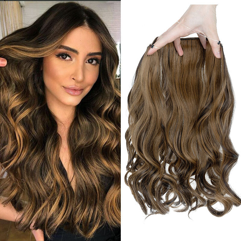 Invisible Wire Hair Extensions - Natural Synthetic Length & Body Wavy or Straight