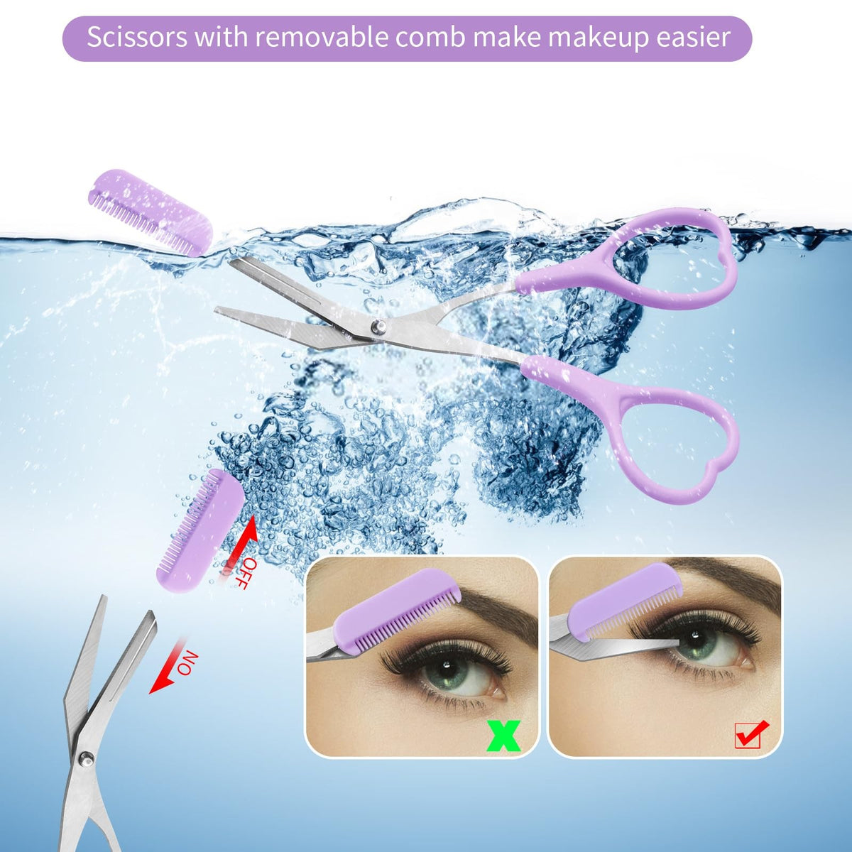 Eyebrow Scissors with Razor and Comb, Light Pink, Green, Purple