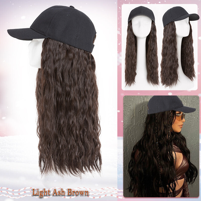 Unisex Wavy Long Hair Beret Cap with Synthetic Hair - Casual Hat Wig