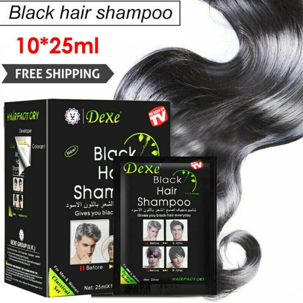 Black Hair Dye Shampoo for Gray Coverage - 25ml Sachets