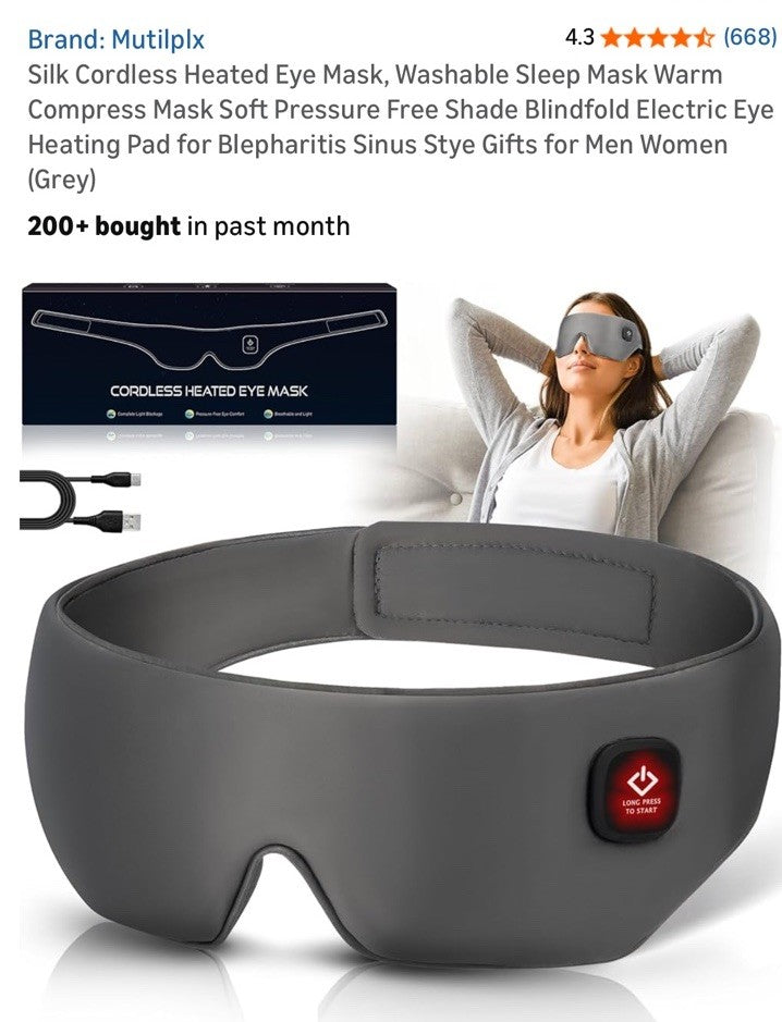 Cordless Heated Silk Eye Mask for Sleep & Relaxation - Washable Warm Compress