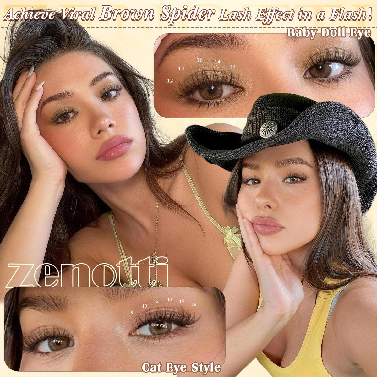 Brown Spider Lash Clusters - Wispy 3D Natural Eyelashes with Invisible Band