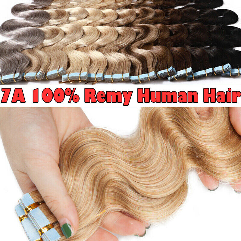 Remy Human Hair Extensions Tape In Full Head Wavy Balayage 200g