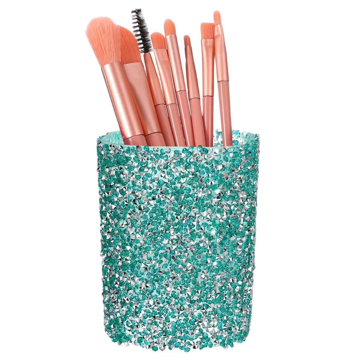 Crystal Makeup Brush Holder Storage Box - Blue Rhinestone Pen Organizer