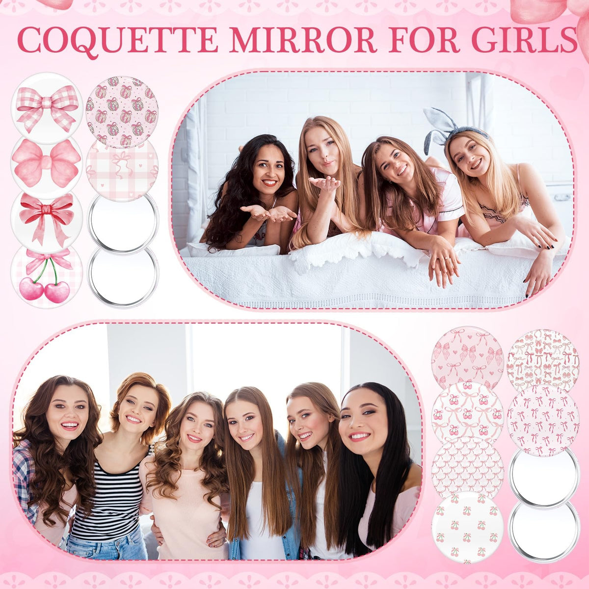 Mini Compact Mirror Set - Pink Bow Party Favors, 12 Pack