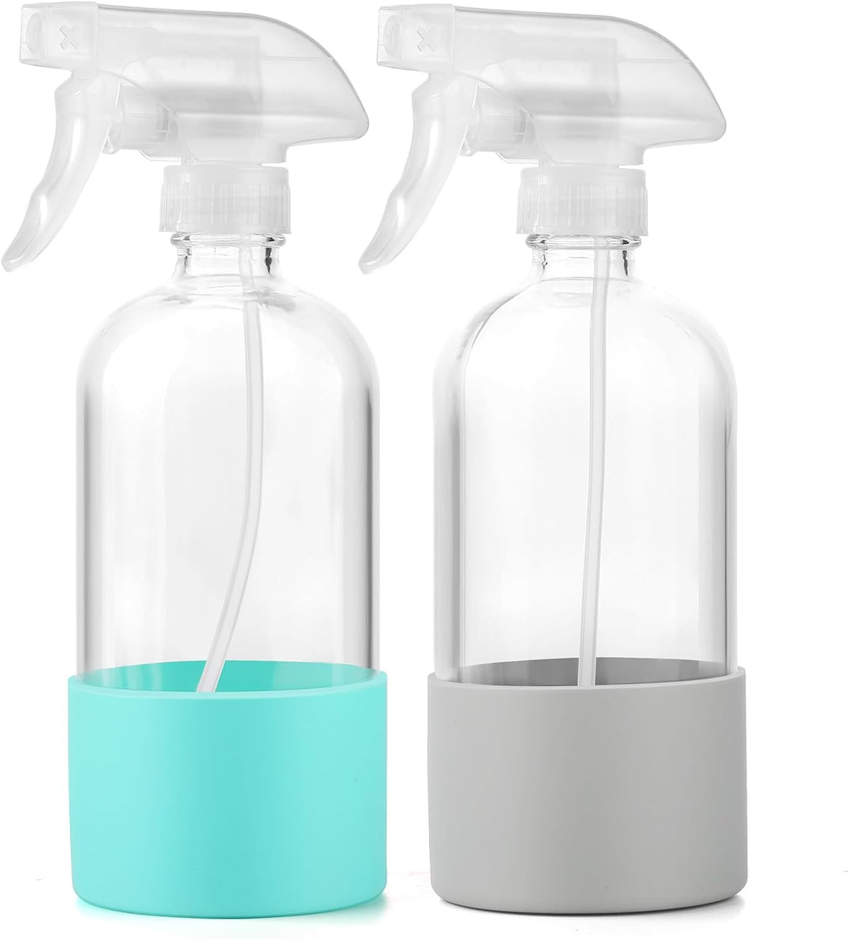 16 Oz Glass Spray Bottles with Silicone Sleeve, Refillable & Leak-Proof