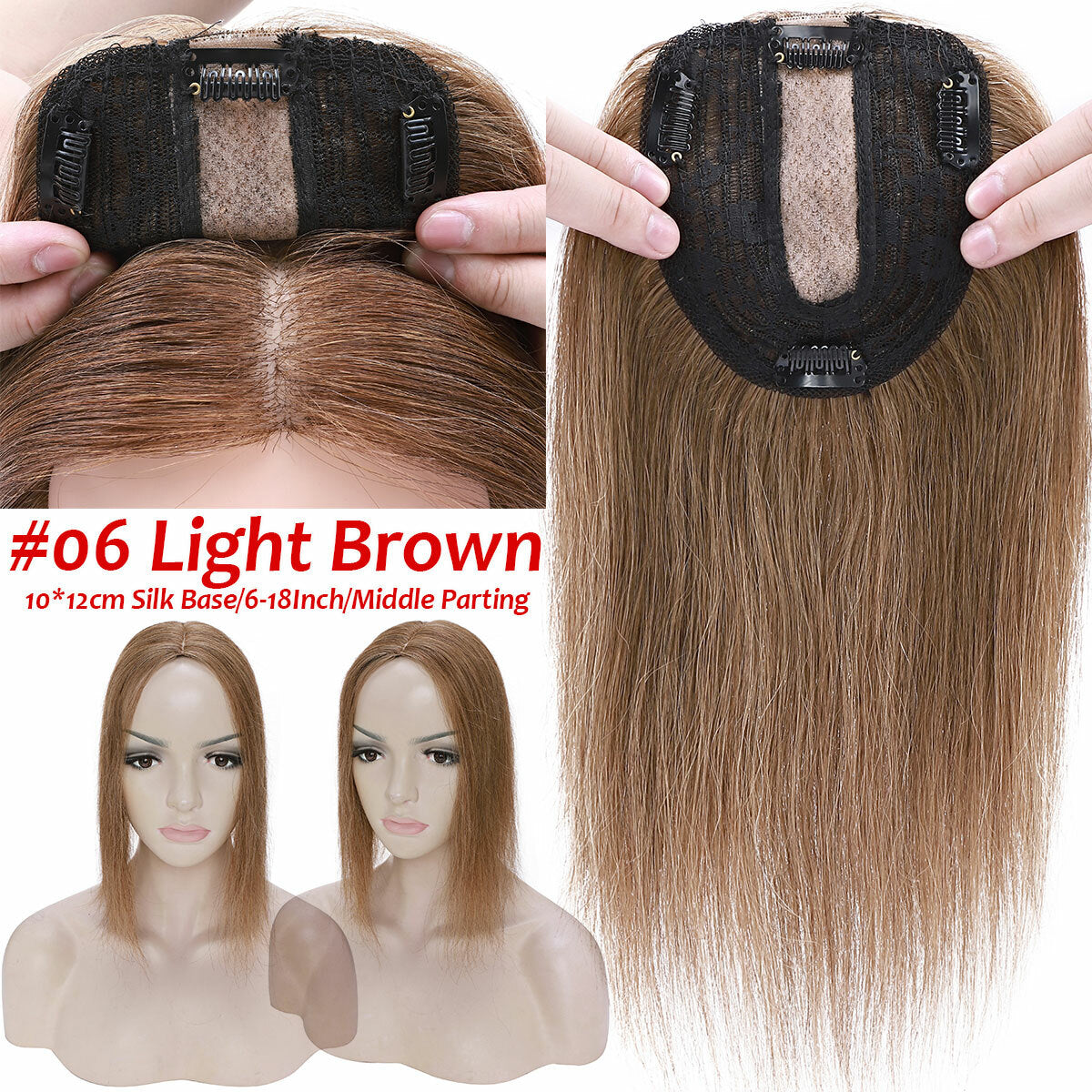 Remy Human Hair Topper with Bangs - Clip-In Hairpiece for Thinning Hair