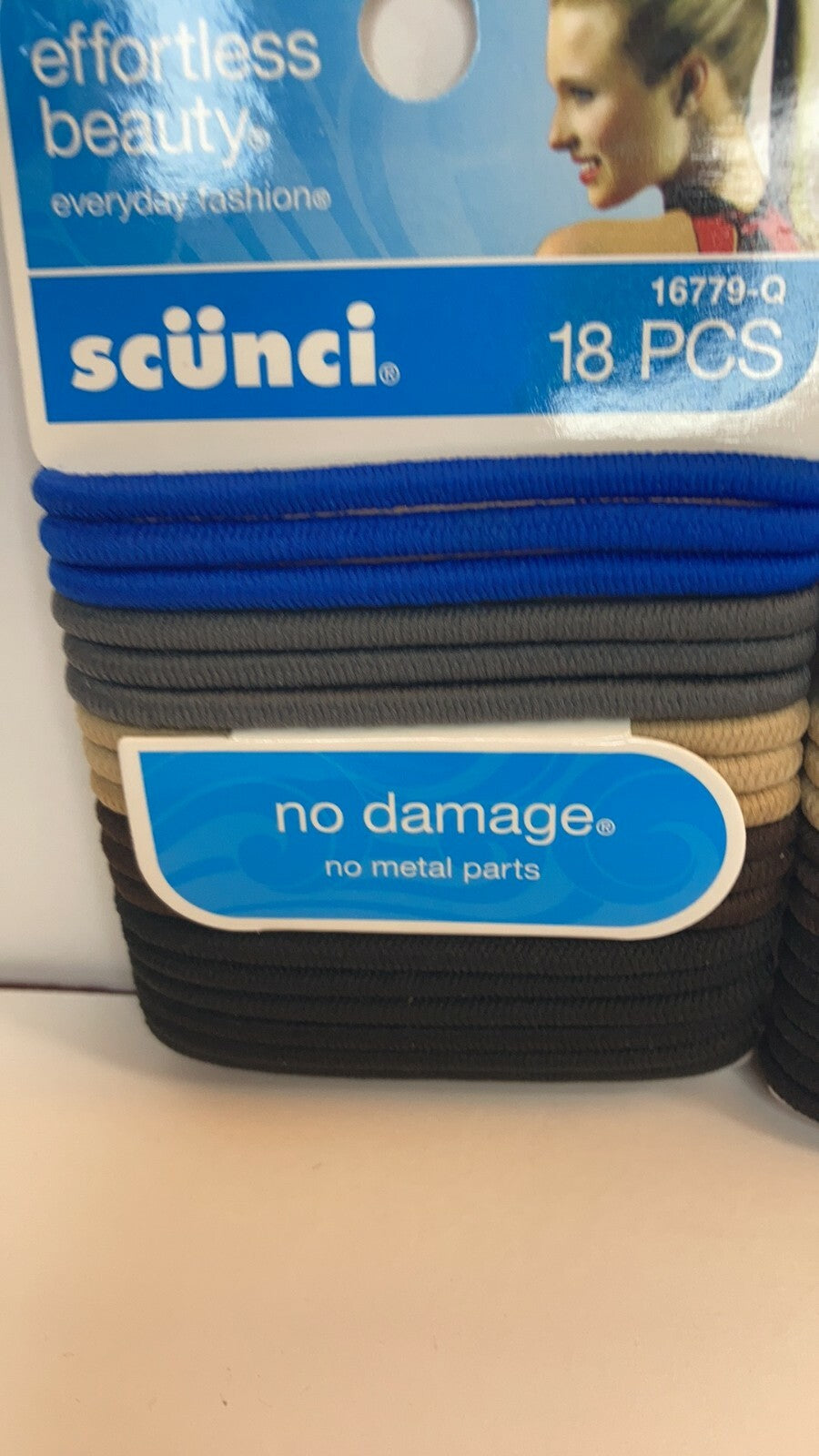 Scunci No Damage Metal Hair Ties Elastics Ponytail Holders Blue Grey