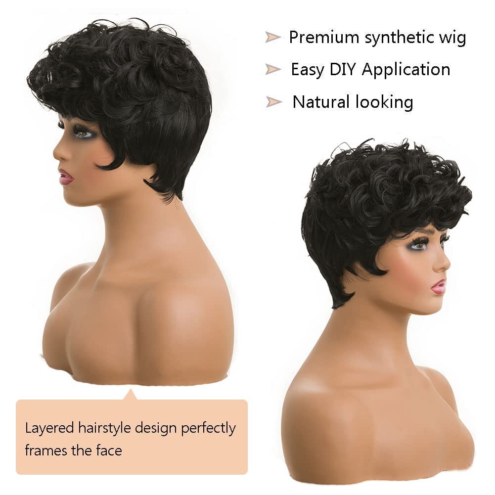 Black Short Pixie Wig for Women Curly Human Hair - Stylish and Tangle-Free