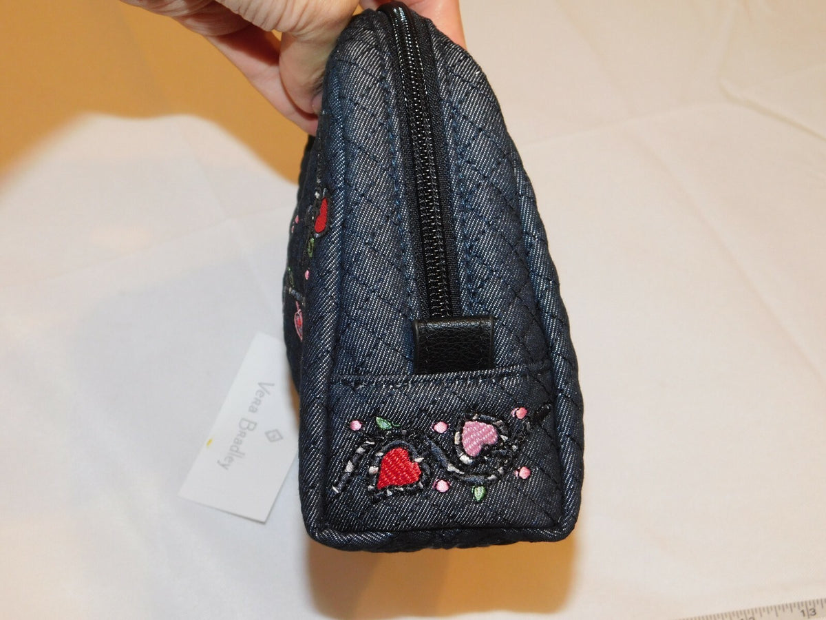 Medium Denim Travel Cosmetic Bag - Makeup Organizer & Toiletry Case