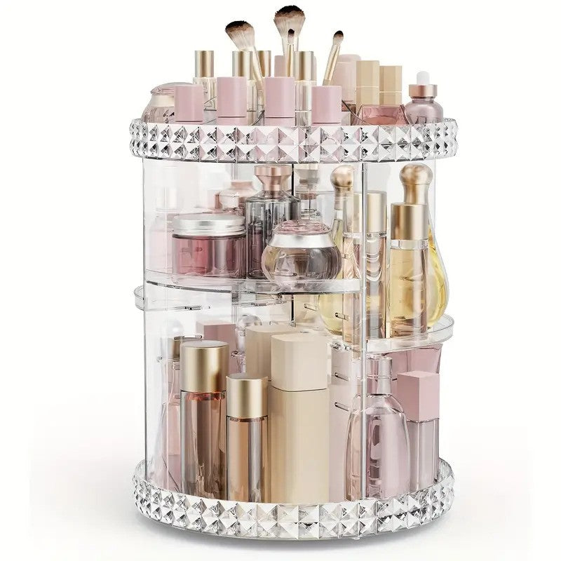 Adjustable Rotating Makeup Organizer - Clear Acrylic Cosmetic Storage Stand