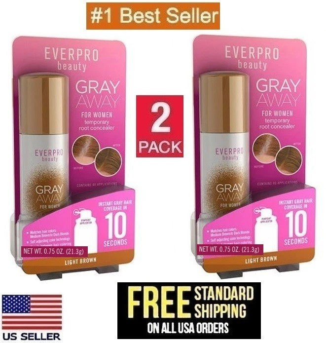 Gray Away Temporary Hair Color Root Concealer Spray - Light Brown (2 Pack)