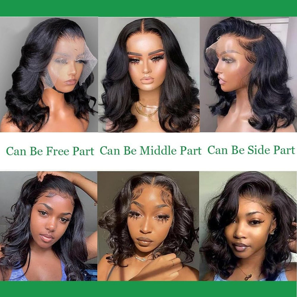 14-Inch Glueless Brazilian Human Hair Bob Wig - Natural Black Wavy Lace Front