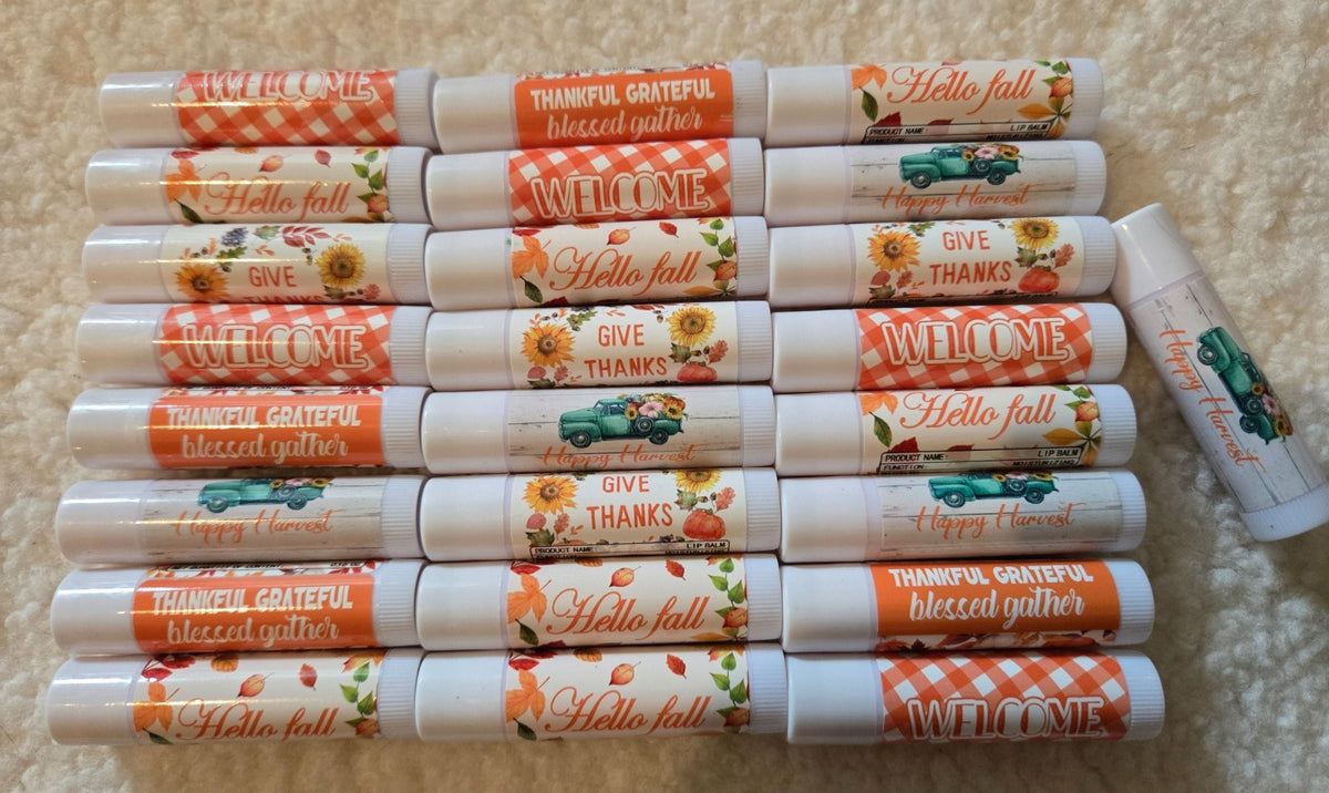 Pumpkin Pie Lip Balm Set - 25 Moisturizing Fall Lip Care with Cute Labels