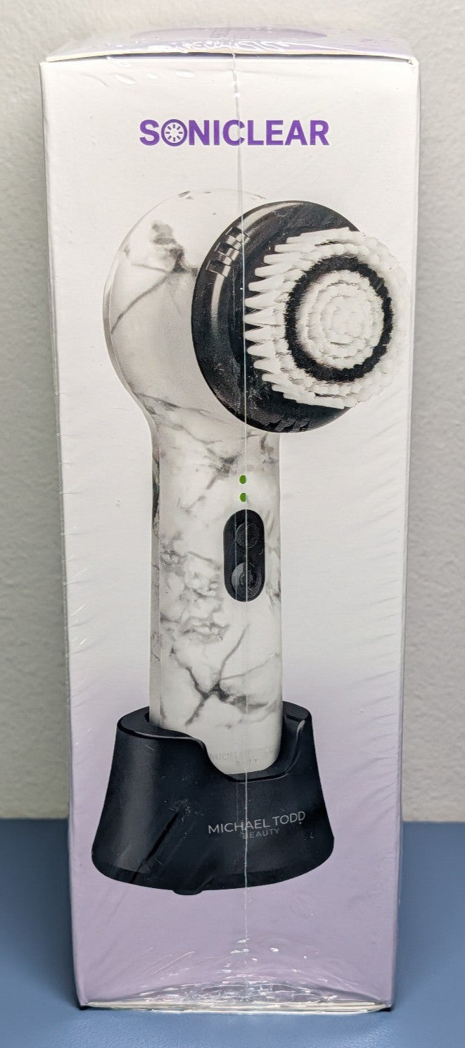 Sonic Facial Cleansing Brush with Antimicrobial Brush Head - White Marble