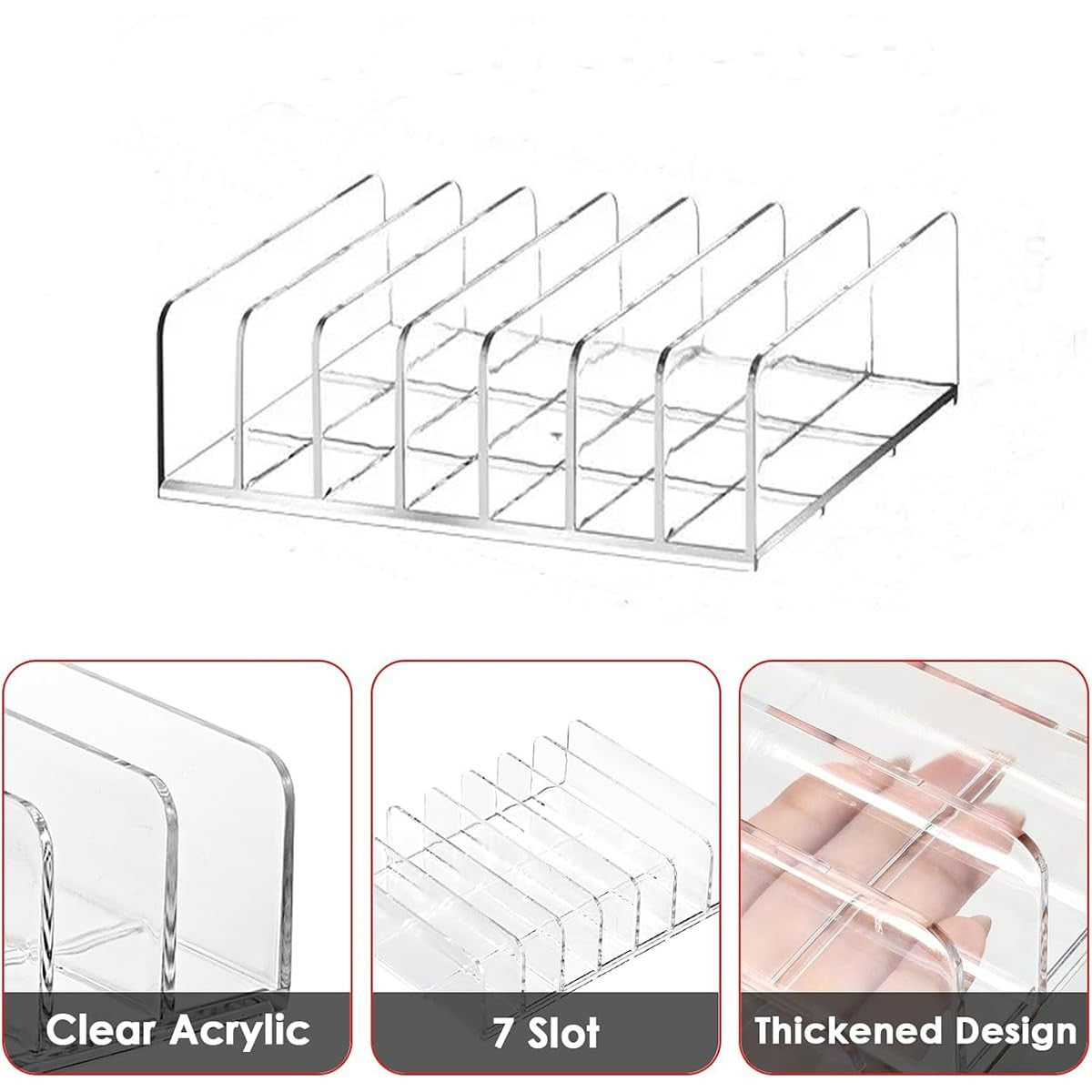 Acrylic Makeup Palette Organizer Set with 7 Compartments - Clear, Large & Small Sizes