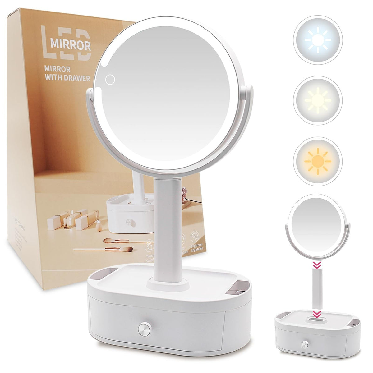 Lighted Makeup Mirror with Magnification - 80 LED Vanity Mirror with Dimmer & 10X Zoom
