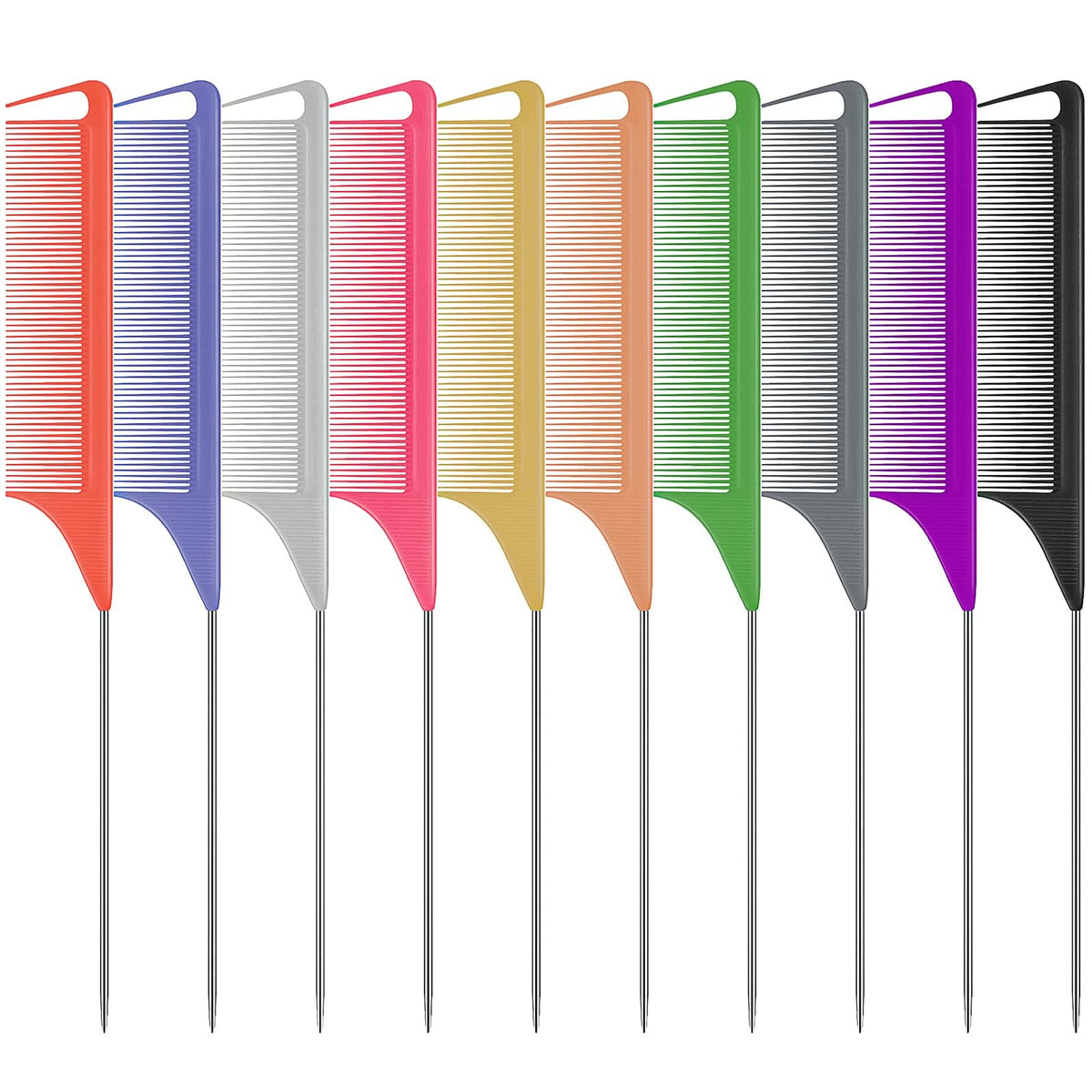 Rainbow Hair Teasing Comb Set - 10 PCS Fine Tooth Styling Tools