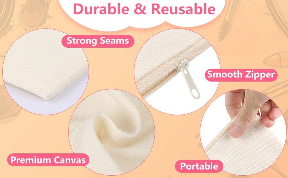 8PCS Canvas Cosmetic Bags Set - DIY Craft & Multipurpose Makeup Pouches