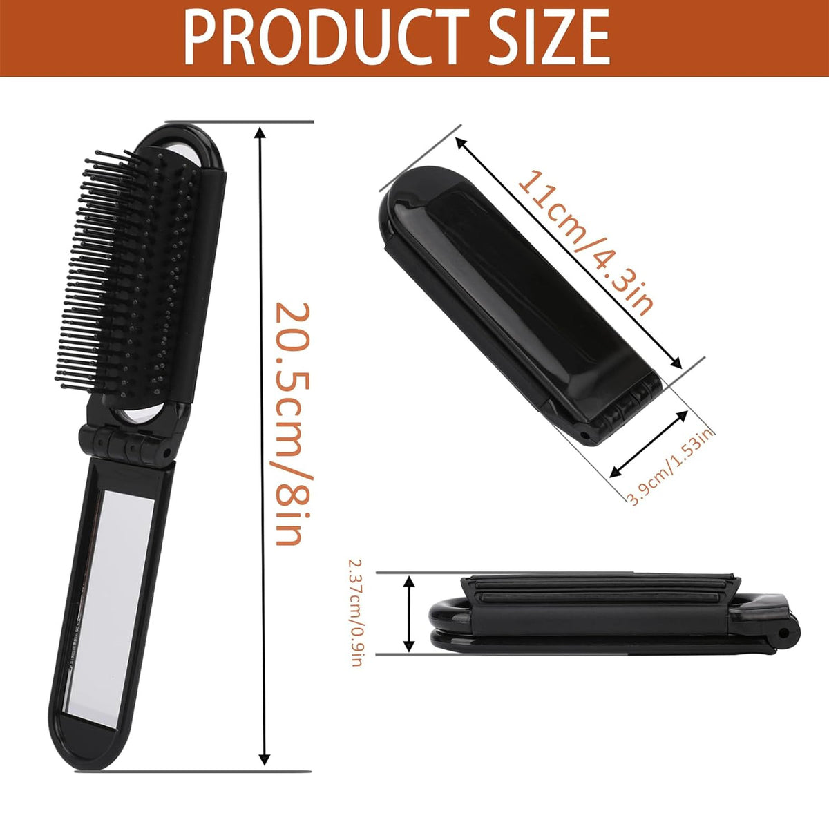 Foldable Travel Hair Brush with Mirror - Compact Anti-Static Small Hair Styling Tool Set