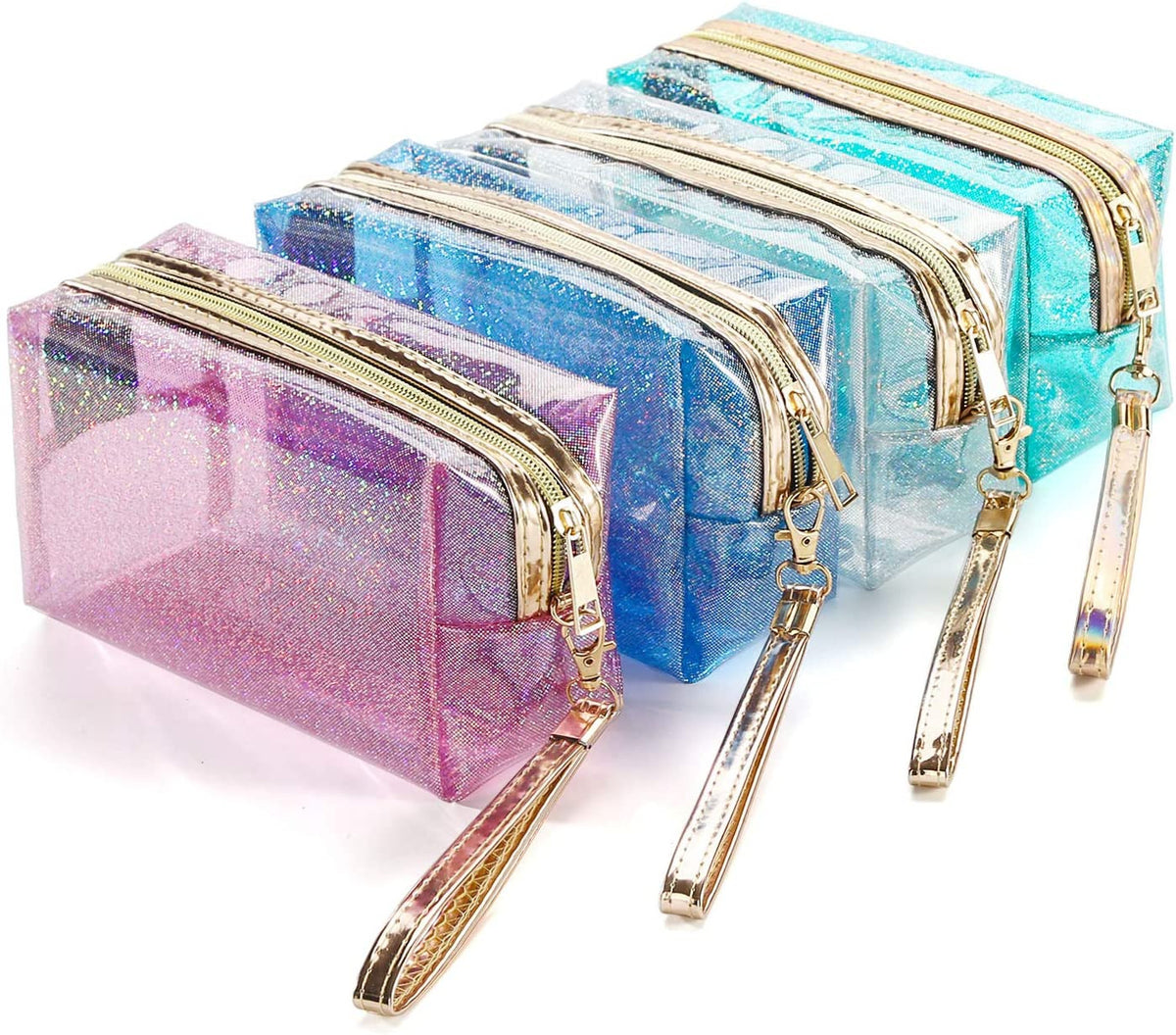 4-Pack Waterproof Cosmetic Bags with Zippers and Handle - Clear PVC Toiletry Organizer