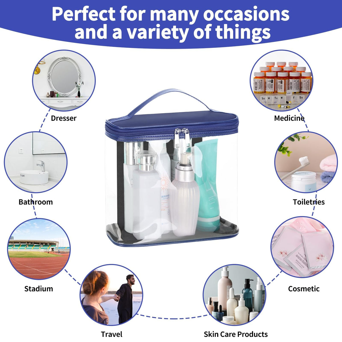 Large Clear Travel Toiletry Bag with Zipper & Handle Waterproof Makeup Organizer