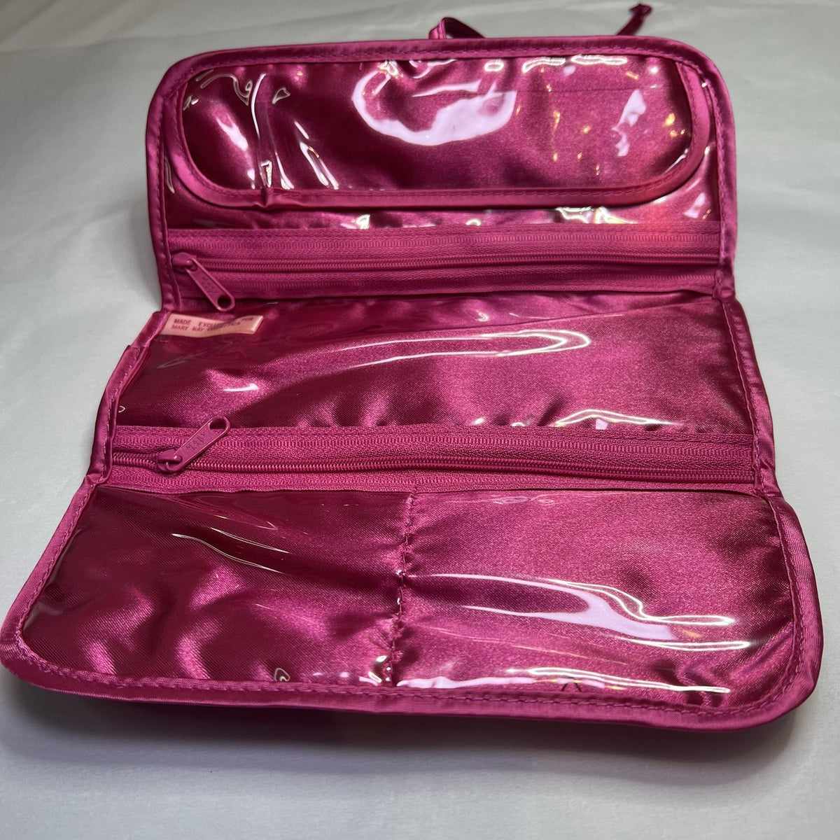 Vintage Pink Cosmetic Makeup Bag with Zipper & Brushes - 90s Style