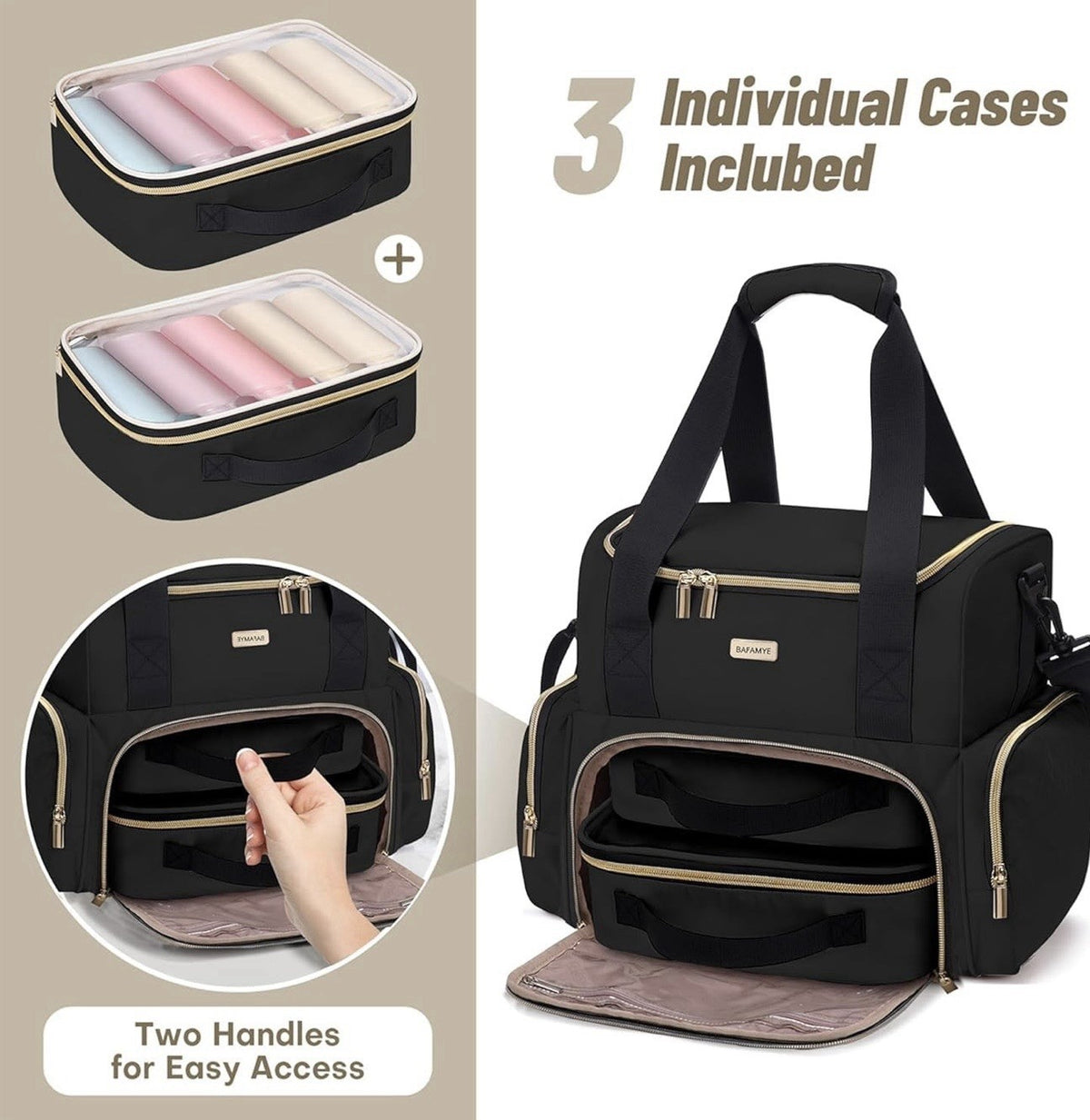 Travel Makeup Bag with Removable Cosmetic Cases, Large Organizer