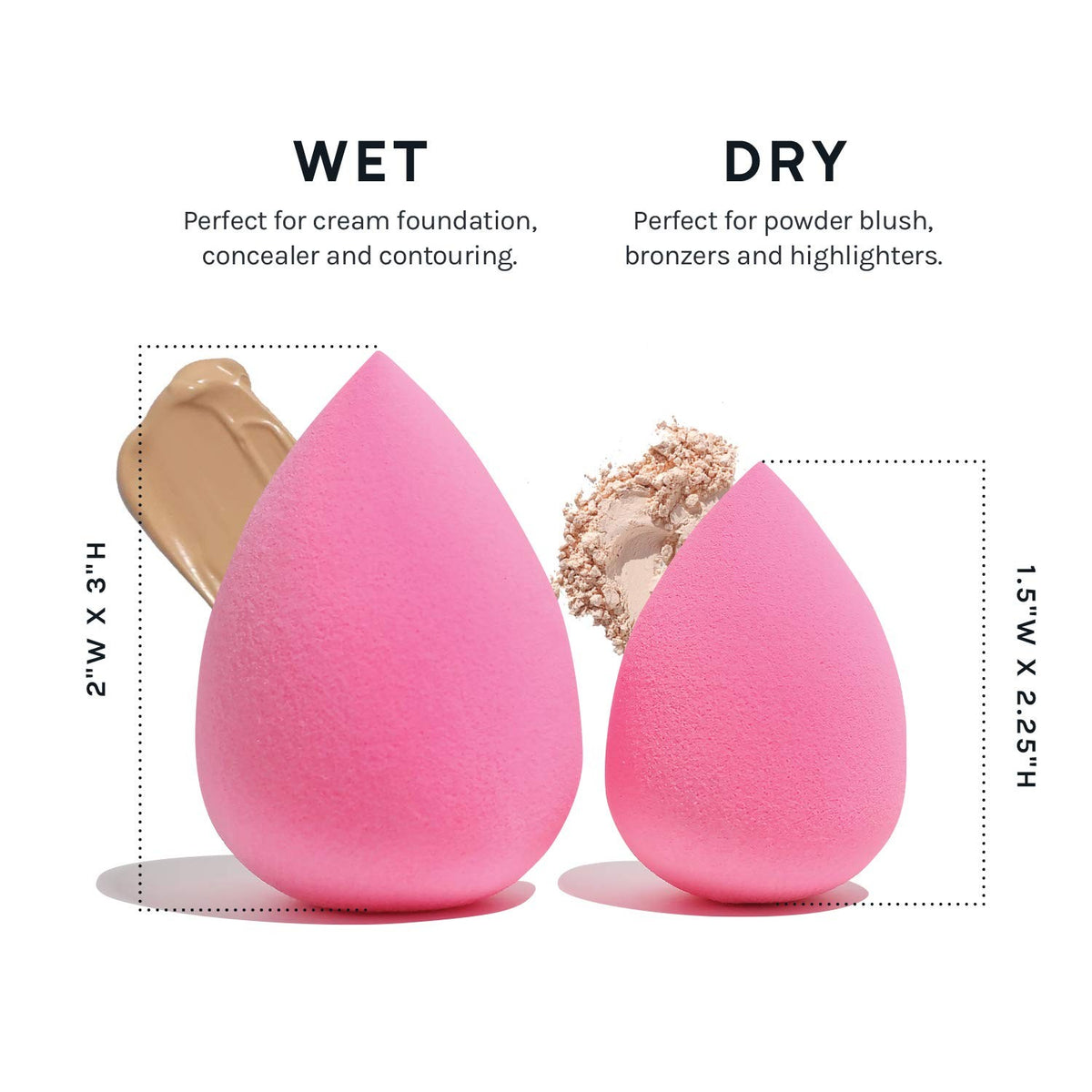 Makeup Sponge Set - 6 Pink Blender Sponges for Foundation & Concealer