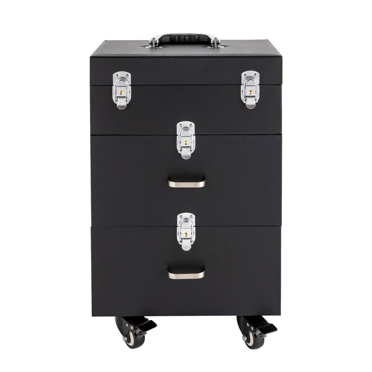 Rolling Makeup Train Case Aluminum Cosmetic Trolley Organizer with Locking Drawers